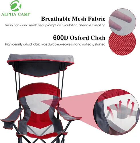 Vista 4 de ALPHA CAMP Silla de campamento con toldo de sombra, silla de campamento plegable con portavasos y bolsa de transporte para acampar al aire libre