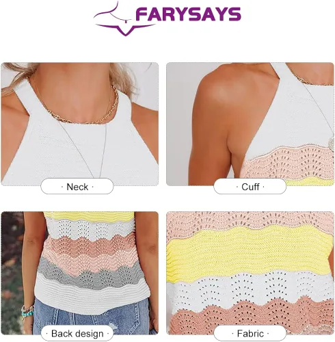 Vista 5 de FARYSAYS Womens Summer Crewneck Tank Tops Knit Color Block Sleeveless Shirts