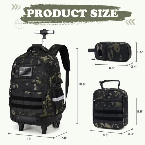 Vista 2 de Mochila con ruedas de camuflaje para niños, Camuflaje Blackgray
