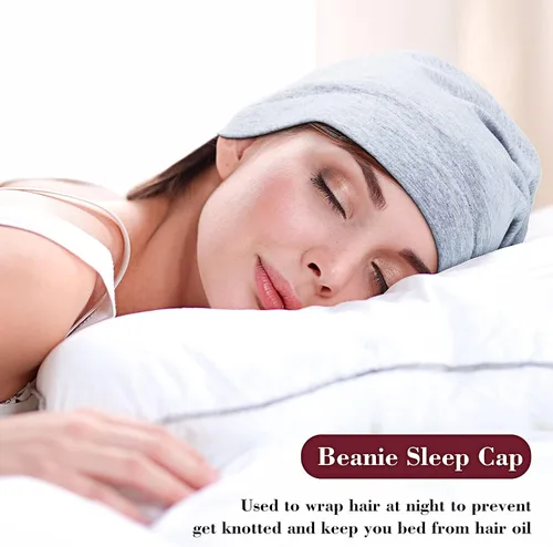 Vista 40 de 4 Pieces Satin Lined Beanie Cap Satin Sleep Lined Hat Slouchy Beanie Hat Night Silk Hair Cap for Women Men