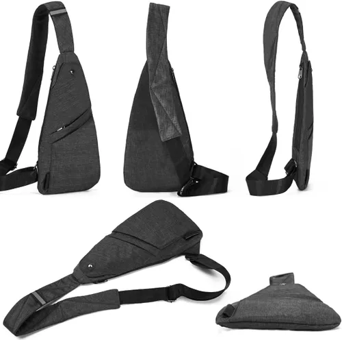 Vista 3 de Seoky Rop - Bolso bandolera para hombres y mujeres, cartera pequeña personal con bolsillo, antirrobo, para el pecho, para viajes y senderismo, Gris