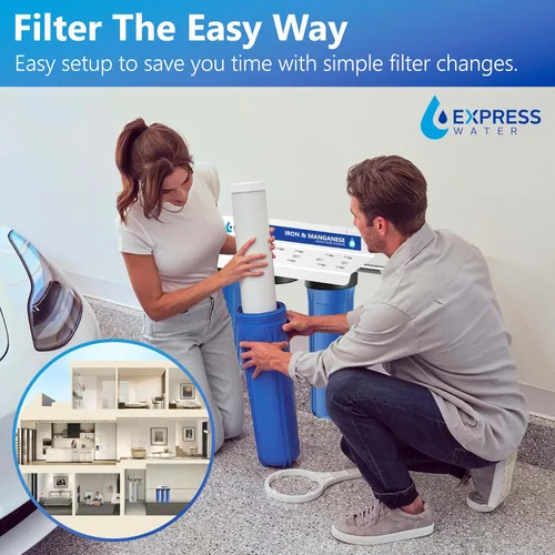 Vista 5 de Sistema de filtro de agua para toda la casa HIERRO Y MANGANESO Purificador de agua de 3 etapas para toda la casa, Filtro de hierro y manganeso