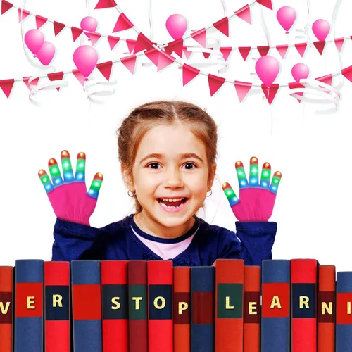 Vista 5 de Guantes con luces LED en los dedos para niños, divertidos, para regalo.