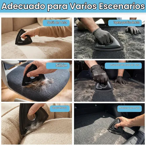 Vista 7 de Analan Mini removedor de pelo para mascotas para detallar el coche cepillo Negro