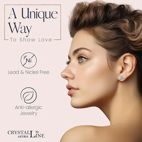 Vista 3 de Crystal Line Azuria - Aretes de plata de ley 925 con caja de bola de discoteca con cristales blancos colgantes para mujer