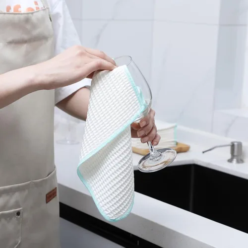 Vista 3 de Oeleky Paquete de 8 paños de cocina para platos, resistentes y absorbentes, para lavar platos, paños de limpieza de tejido de gofre de secado rápido