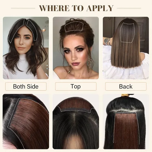 Vista 6 de S-noilite Extensiones de cabello corto con broches, 100% cabello humano real, 2 clips, extensiones con clip para mujeres con cabello delgado, añade
