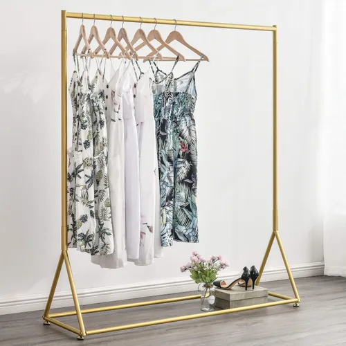 Vista 7 de Percheros de Tubo Dorado Independientes, Perchero de Ropa Moderno de Metal Resistente, Perchero Fácil de Montar para Colgar en Boutiques