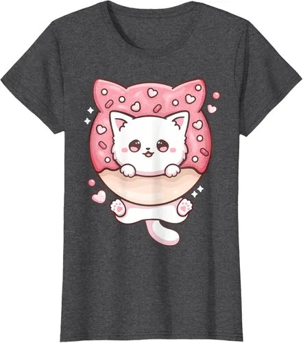 Vista 4 de Camiseta Kawaii Cat Donut Anime Lover Otaku, Negro