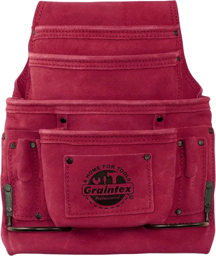 Vista 6 de Graintex - Bolsa de 10 bolsillos para uñas y herramientas, bolsa de cuero de ante color beige, cinturón de herramientas para constructores
