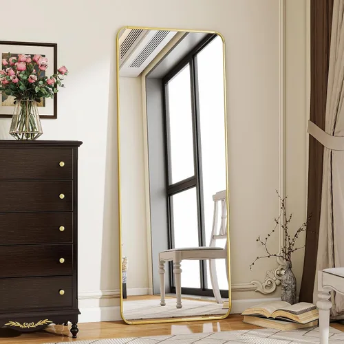 Vista 13 de BEAUTYPEAK - Espejo de cuerpo entero negro, espejo de piso de 56 x 21 pulgadas con esquinas redondeadas, espejo para colgar, apoyar contra la pared
