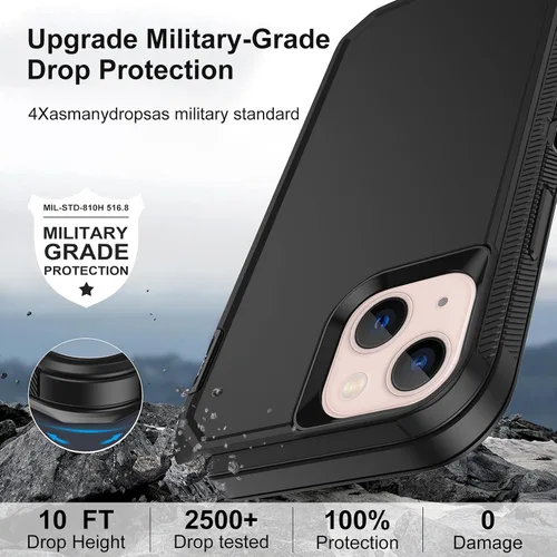 Vista 4 de Funda para iPhone 13 Mini con 2 protectores de pantalla, protección contra caídas a prueba de golpes, cuerpo completo, resistente, 3 capas, militar