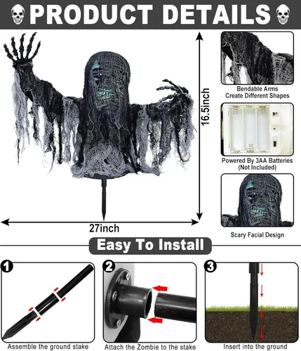 Vista 2 de Talking Zombie Groundbreaker Halloween Animatronic with Red Eyes