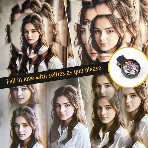 Vista 3 de Lente caleidoscopio prisma para iPhone y Android – Lente de filtro de refracción múltiple con clip para fotografía móvil, accesorio de cámara