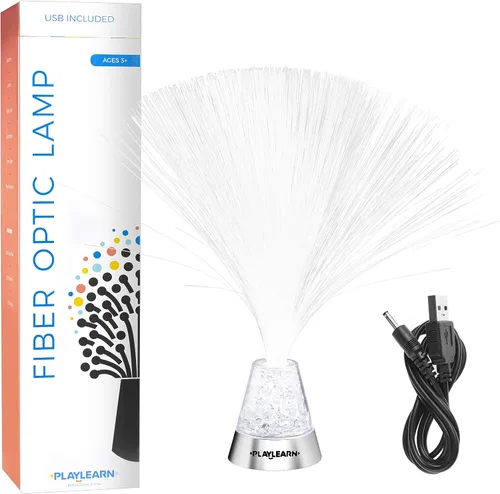 Vista 4 de PlayLearn Lámpara de fibra óptica con base de cristal que cambia de color, 4 colores, 13 pulgadas.