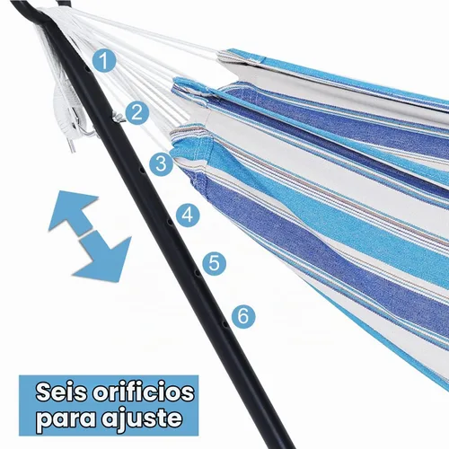 Vista 4 de Hamaca doble ajustable de capacidad de 550 libras con soporte de acero resistente de 10 pies, incluye funda de transporte portátil, fácil de Azul