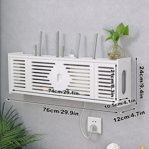 Vista 7 de Caja de oclusión de enchufe de fila inferior para TV, estante inalámbrico WiFi, caja de almacenamiento para enrutador montado en la pared, caja