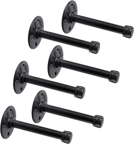 Vista 17 de Soportes industriales de tubo de hierro negro de 1/2 pulgada, soporte rústico para colgar en la pared, soportes de tubo personalizados para estantes