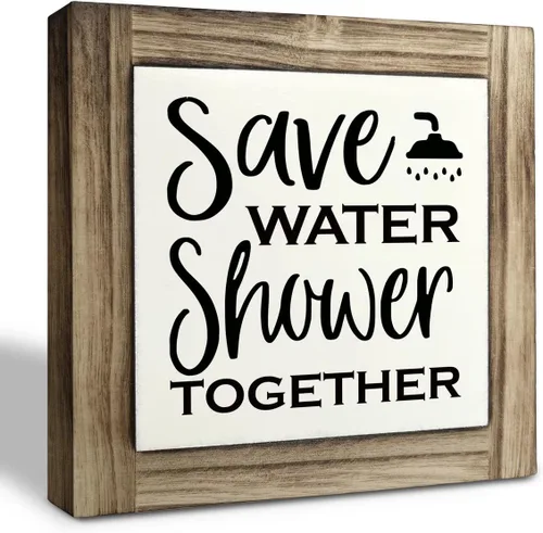 Vista 16 de Divertida Placa de Madera para Baño, So Fresh So Clean, Placas de Madera Box Decoración de Escritorio 5.9×5.9×0.7 pulgadas, Letreros Pequeños