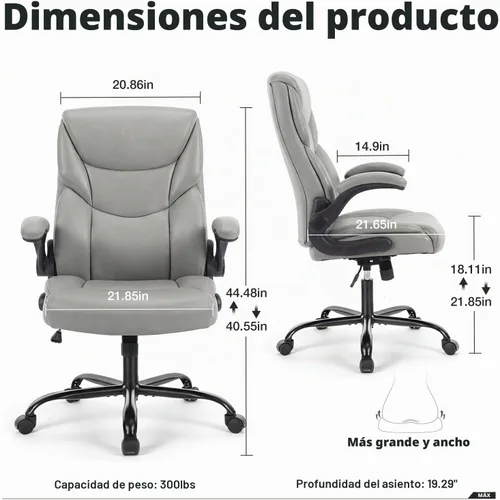 Vista 3 de DUMOS Silla de oficina, silla ergonómica de cuero, soporte lumbar, color Gris