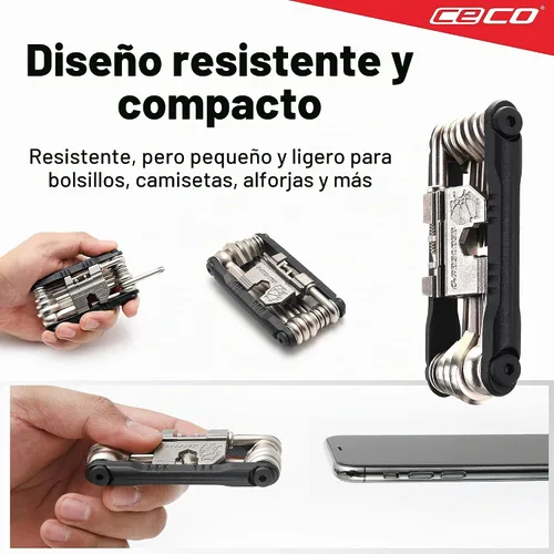 Vista 6 de CECO USA - Herramienta de bicicleta de 20 funciones con rompedor de cadena, multiherramienta para bicicleta, resistente, tamaño de bolsillo