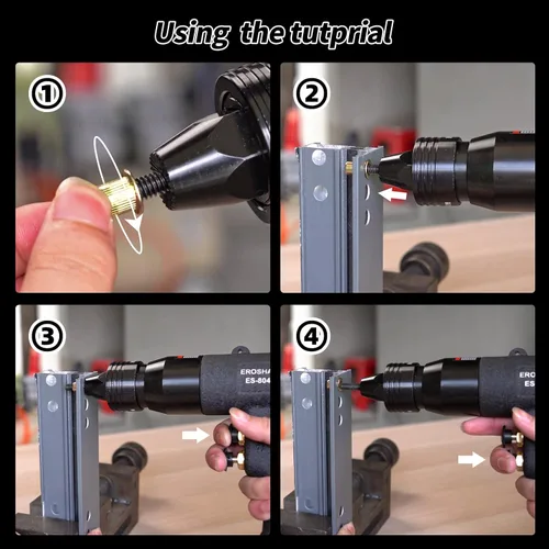 Vista 5 de Pistola Neumática de Tuerca Remachadora 3/8, 1/2 Pistola de Cabeza Autoblocante con Mandriles de Repuesto, Kit de Herramienta de Tracción de Tuercas