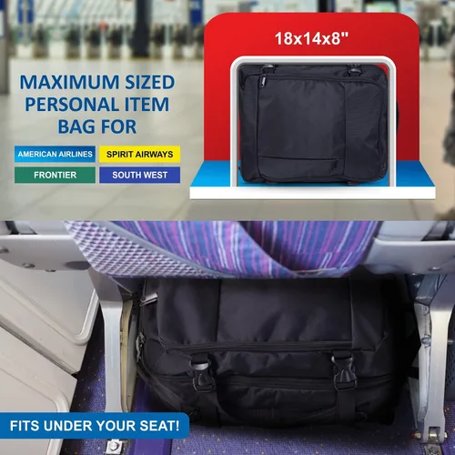 Vista 2 de Bolsas de equipaje para debajo del asiento de 18 x 14 x 8 pulgadas y 17 x 10 x 9 pulgadas para United Airlines o American Airlines, Spirit, Frontier
