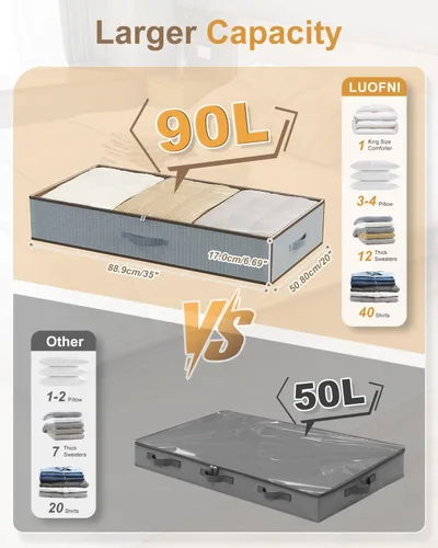Vista 2 de Almacenamiento grande debajo de la cama, [2 unidades/tela inferior mejorada] Diseño apto para alfombras debajo de la cama contenedores