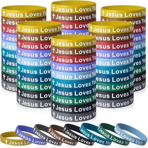 Vista 10 de Jesus Loves You Silicone Wristbands Colorful Rubber Christian Bracelets for Men Women Party Favors