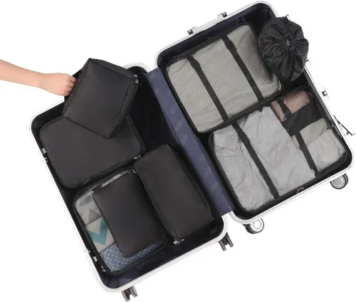 Vista 7 de BAGAIL Juego de 8 cubos organizadores de equipaje para accesorios de viaje (negro azabache)