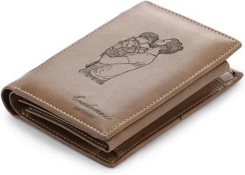 Vista 26 de Carteras personalizadas para hombres, cartera personalizada para hombre con imagen grabada y nombre, billetera delgada de cuero plegable, regalos