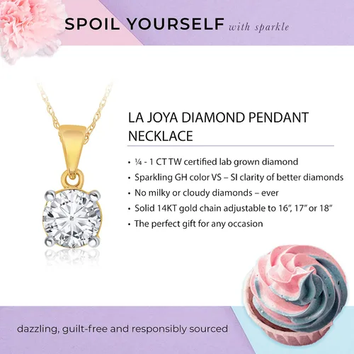 Vista 4 de Certified Lab Grown Diamond Necklaces For Women 14-1 Carat Solid 14k Gold Diamond Necklace Accompanied By Adjustable Real Gold Chain Sparkling GH