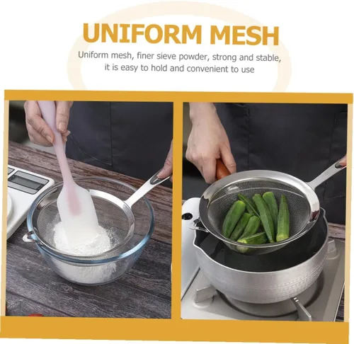 Vista 5 de Uonlytech Tamiz de harina de acero inoxidable multifunción Colador grande de malla conveniente suministro de cocina para hornear en el hogar, fácil