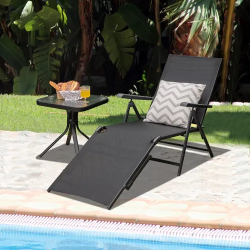 Vista 4 de Tangkula Sillón plegable para exteriores, tumbona reclinable con respaldo ajustable de 5 posiciones y reposapiés de 2 posiciones, no requiere
