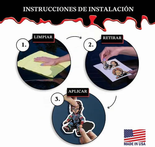 Vista 6 de Chucky Doll - Juego de 3 calcomanías de vinilo para coche, vaso, botella de agua, laptop, Halloween, terror, coche, calcomanías de cara de muñeca