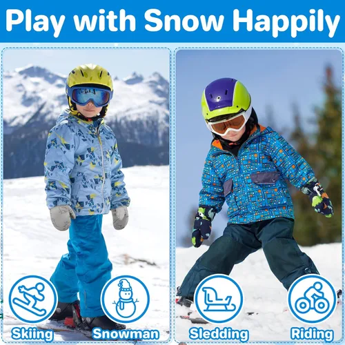 Vista 3 de QikQik Guantes de invierno impermeables para niños pequeños - Guantes de nieve para bebés