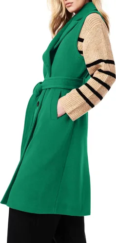 Vista 2 de Fisoew Chaleco largo de doble botonadura para mujer, mezcla de lana de invierno, gabardina con cinturón