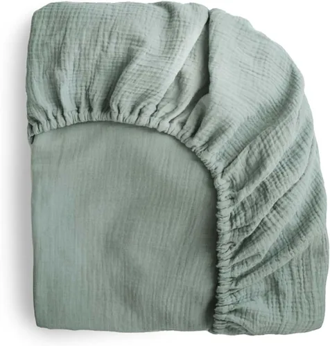 Vista 13 de mushie Sábana Bajera de Muselina Extra Suave para Cuna MINI 24" x 38" (Azul Bebé)