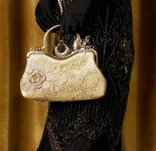Vista 3 de Gionforsy Bolso Flapper de los años 20, bolso de mano de noche para boda, cóctel, baile, fiesta, rugido de los años 20, bolsa de cuentas Gastby