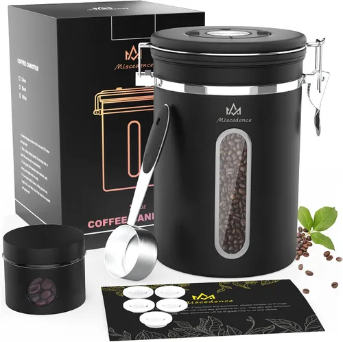 Vista 14 de Recipiente de café para café molido con Scoop Date Tracker, válvula de CO2 unidireccional, acero inoxidable 304, recipiente hermético