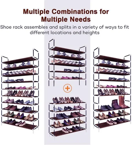 Vista 3 de Zapatero de 10 niveles, 50 pares de organizador de zapatos de tela no tejida, gabinete organizador de torre de zapatos, estante de ahorro de espacio