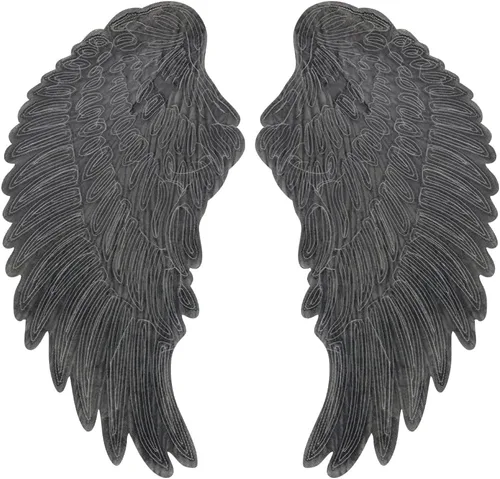 Vista 2 de 1 par de lentejuelas alas de ángel bordado DIY parches para planchar con motivos para decoración de ropa (negro)