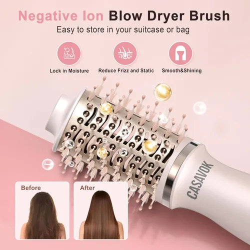Vista 5 de Cepillo Secador de Cabello de Doble Voltaje para Viajes, Cepillo Secador 4 en 1, Mini Cepillo de Aire Caliente de 2 Pulgadas para Cabello Corto