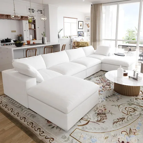 Vista 21 de Sofá modular Cloud de 79 pulgadas, sofá biplaza modular convertible con otomana de almacenamiento, sofá de tela de lino y algodón para sala