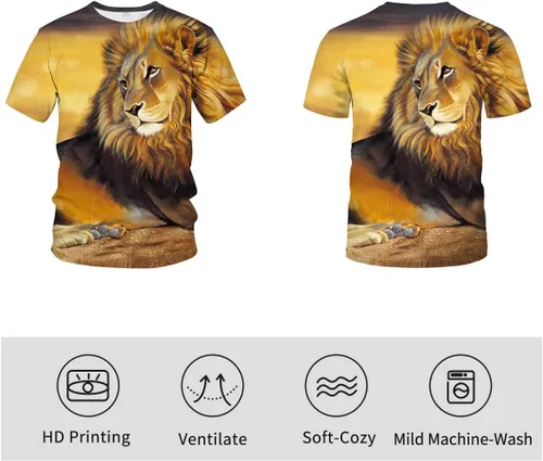 Vista 3 de Camiseta de manga corta con estampado 3D de leones de animales para hombre