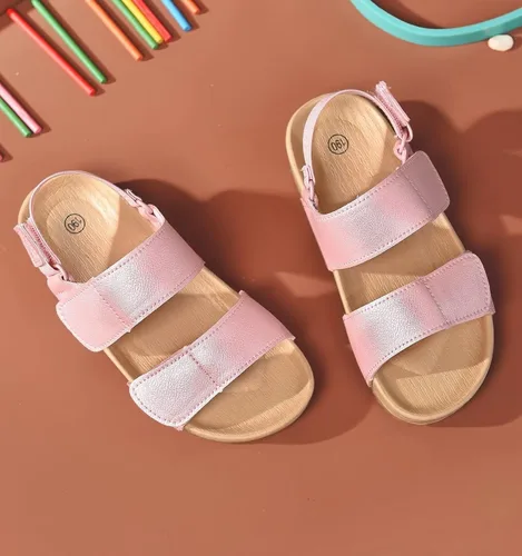 Vista 7 de Cubufly Sandalias para niños pequeños, de doble correa, planas, cómodas, para verano, correas elásticas en la parte trasera con gancho