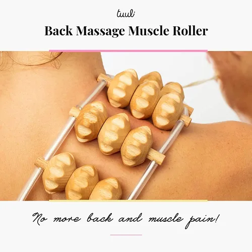 Vista 2 de tuuli Masaje anticelulítico Set Masajeador de espalda Masajeador Rodillo de masaje trasero Rodillo con mango Maderotherapy Hecho de madera