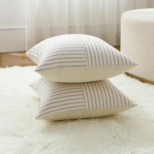 Vista 3 de MYCDXE Fundas de almohada de 16 x 16 pulgadas, juego de 2 fundas de almohada cuadradas con textura de rayas caqui para sofá, silla, dormitorio