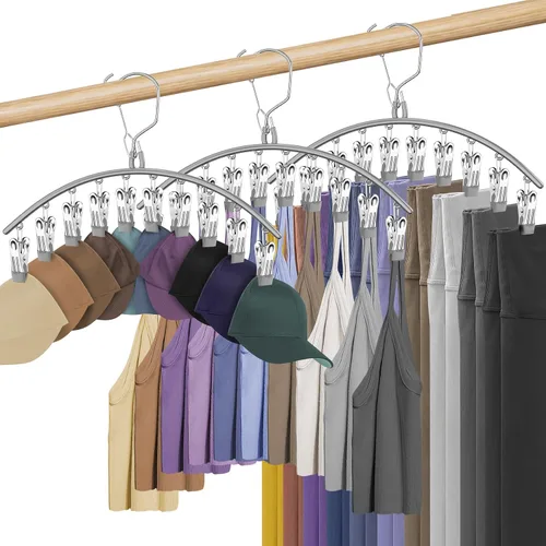 Vista 11 de Paquete de 3 perchas para faldas y pantalones con clips, organizador de leggings para colgar en el armario con 10 clips con capacidad para 30