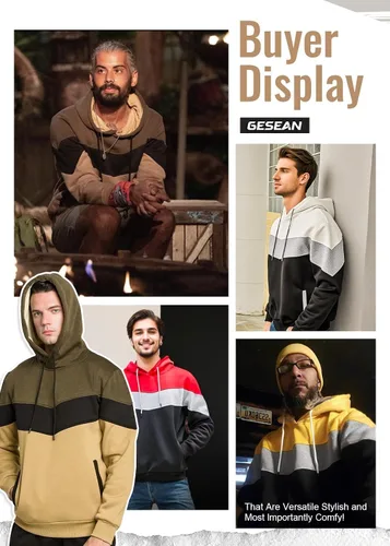 Vista 7 de Gesean - Sudadera con capucha para hombre, diseño de bloques de color, estilo suéter, manga larga, casual, con bolsillo